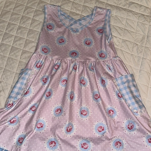 nwot Checker Floral Polka Dot Twirl Dress Girls 7T - Picture 3 of 5